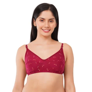 Fiore Full Coverage Non Paded Butterfly Print Bra (Pack of 1) - Maroon