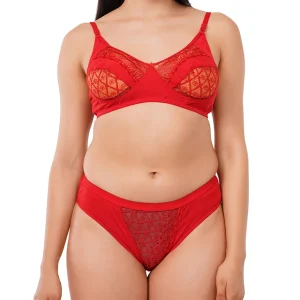 Fiore Cotton Lingerie Set (Pack of 1) - Red