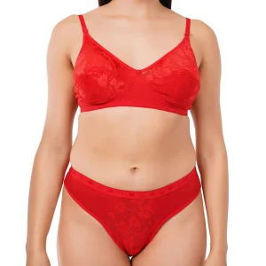 Fiore Cotton Lingerie Set (Pack of 1) - Red