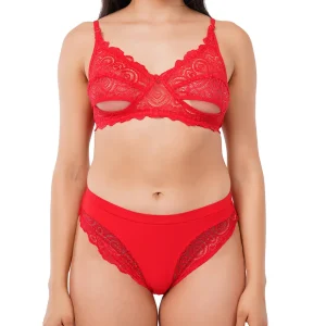 Fiore Cotton Lingerie Set (Pack of 1) - Red